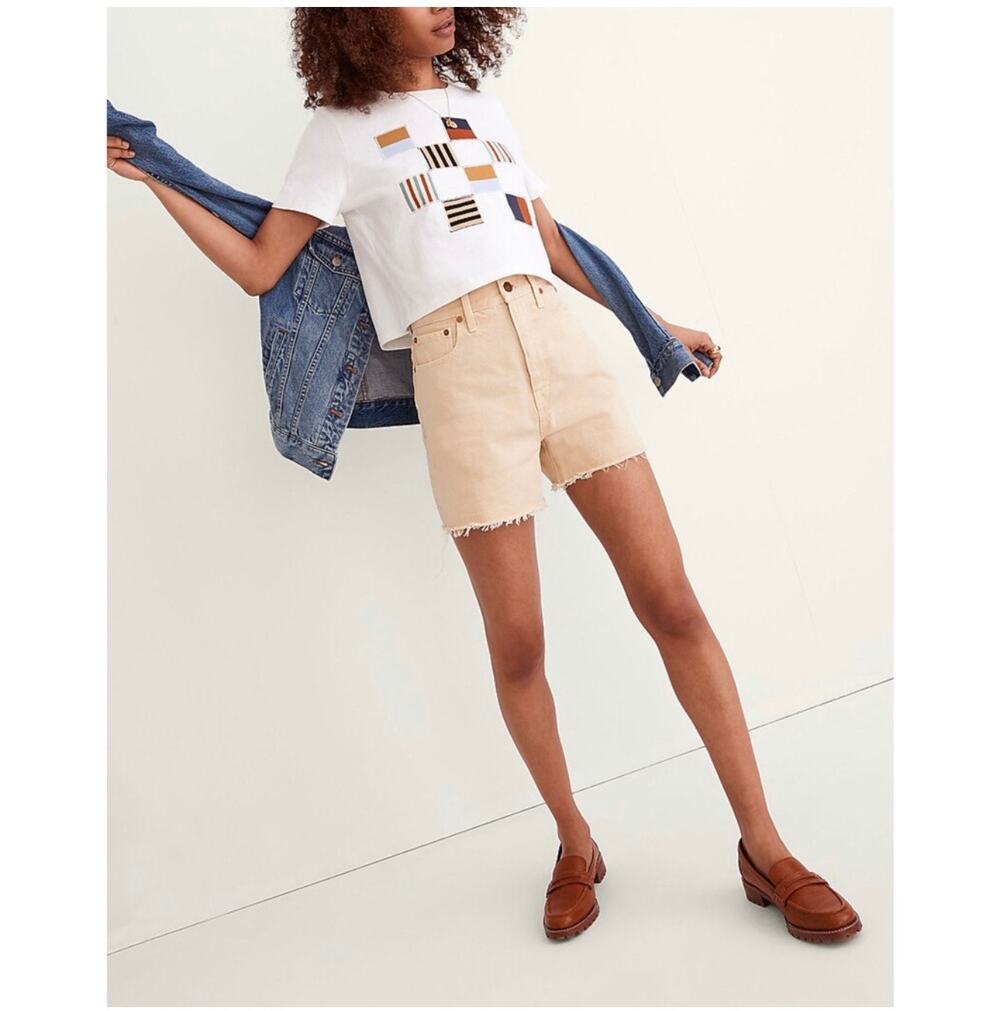 Madewell Shorts Womens 26 Faded Wicker Yellow Mom High Rise A-Line Denim Raw Hem